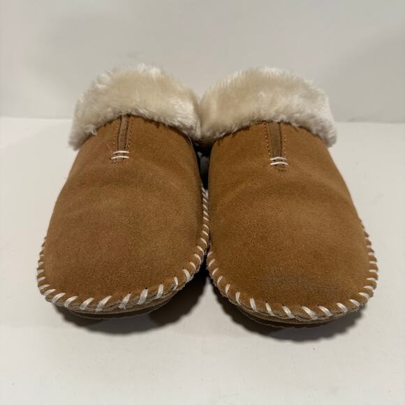 Minnetonka Women's Caitlin Clog Slipper Suede Brown Cream 10 - Picture 3 of 7